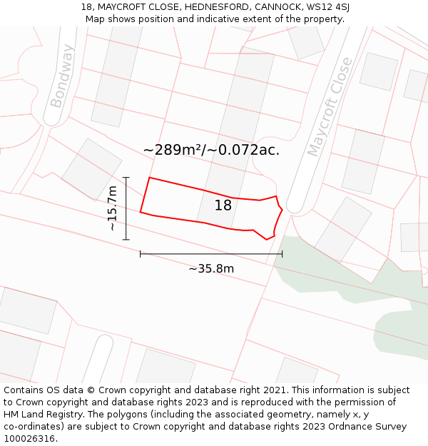 18, MAYCROFT CLOSE, HEDNESFORD, CANNOCK, WS12 4SJ: Plot and title map