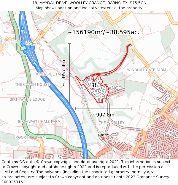 18, MAYDAL DRIVE, WOOLLEY GRANGE, BARNSLEY, S75 5GN: Plot and title map