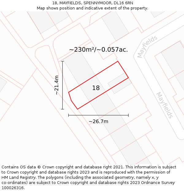 18, MAYFIELDS, SPENNYMOOR, DL16 6RN: Plot and title map