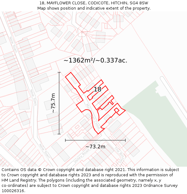18, MAYFLOWER CLOSE, CODICOTE, HITCHIN, SG4 8SW: Plot and title map