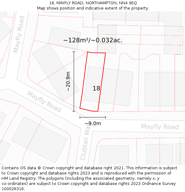 18, MAYFLY ROAD, NORTHAMPTON, NN4 9EQ: Plot and title map
