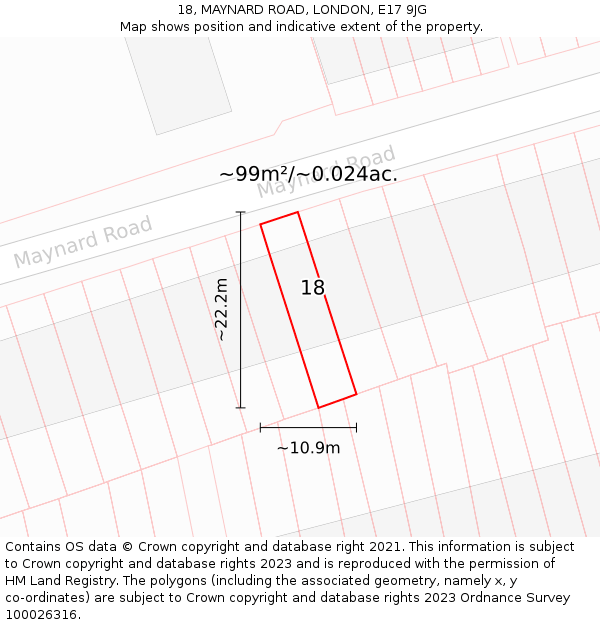 18, MAYNARD ROAD, LONDON, E17 9JG: Plot and title map