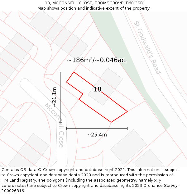 18, MCCONNELL CLOSE, BROMSGROVE, B60 3SD: Plot and title map