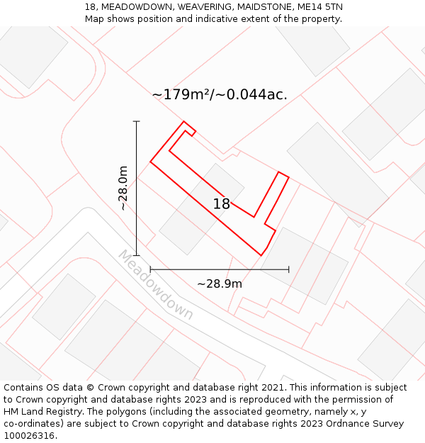 18, MEADOWDOWN, WEAVERING, MAIDSTONE, ME14 5TN: Plot and title map
