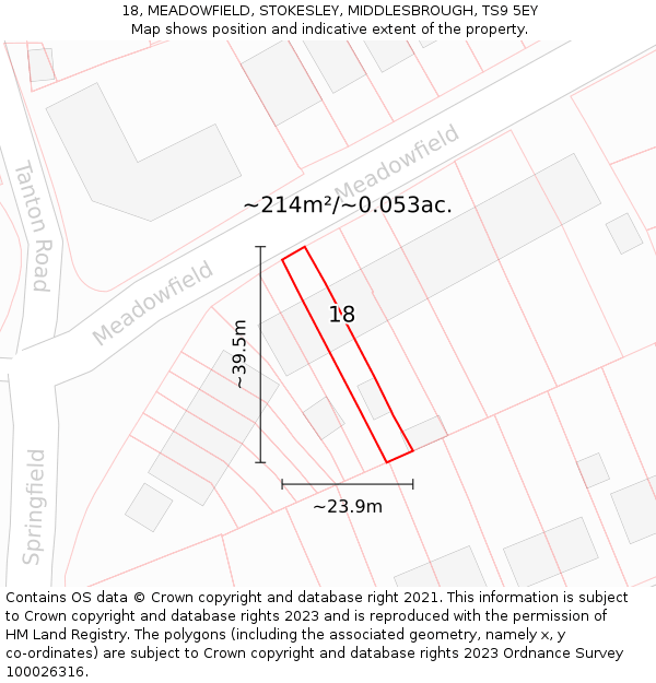 18, MEADOWFIELD, STOKESLEY, MIDDLESBROUGH, TS9 5EY: Plot and title map