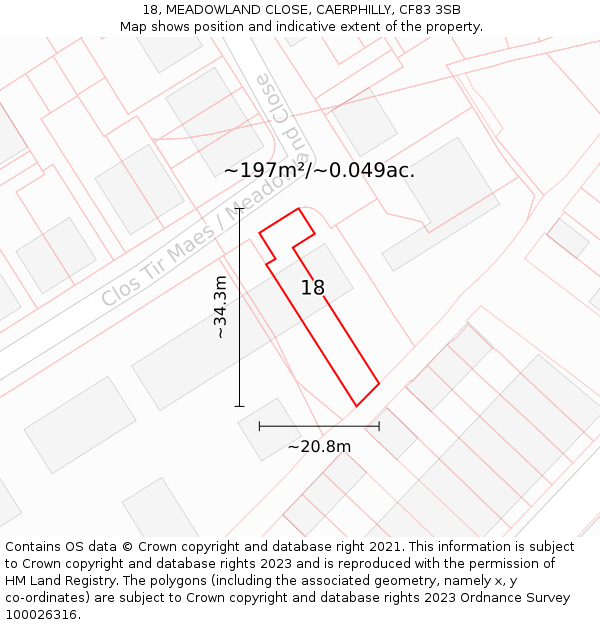 18, MEADOWLAND CLOSE, CAERPHILLY, CF83 3SB: Plot and title map