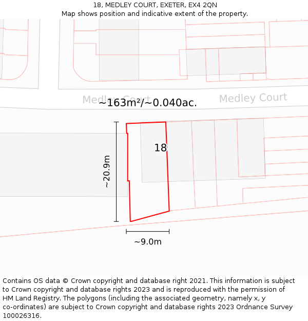 18, MEDLEY COURT, EXETER, EX4 2QN: Plot and title map