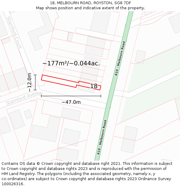 18, MELBOURN ROAD, ROYSTON, SG8 7DF: Plot and title map