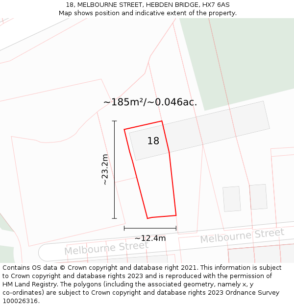 18, MELBOURNE STREET, HEBDEN BRIDGE, HX7 6AS: Plot and title map