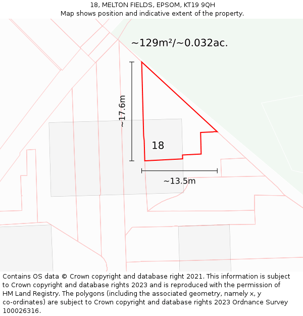 18, MELTON FIELDS, EPSOM, KT19 9QH: Plot and title map