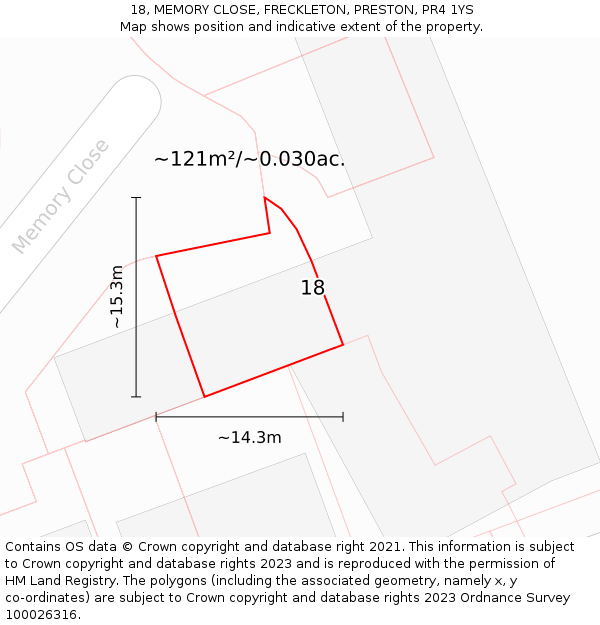 18, MEMORY CLOSE, FRECKLETON, PRESTON, PR4 1YS: Plot and title map