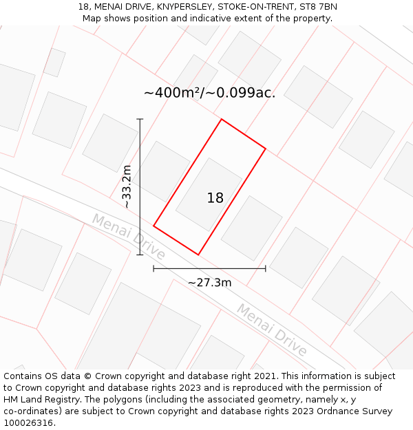 18, MENAI DRIVE, KNYPERSLEY, STOKE-ON-TRENT, ST8 7BN: Plot and title map