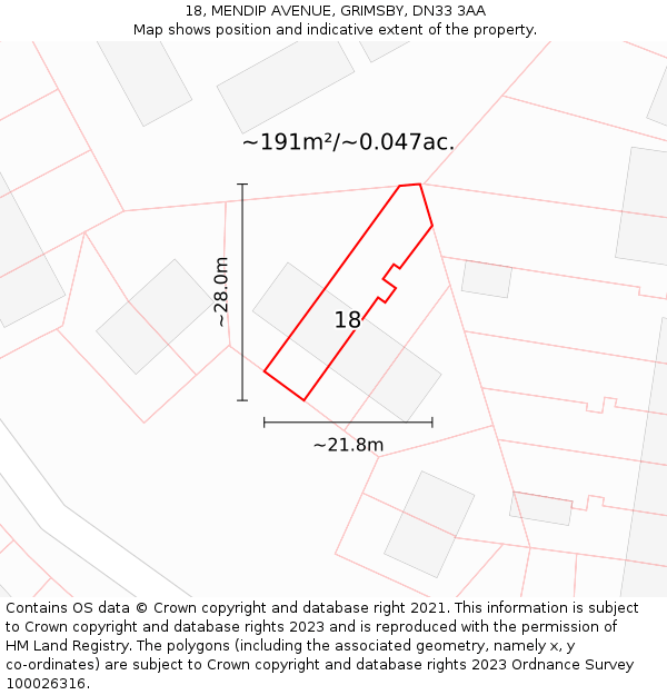 18, MENDIP AVENUE, GRIMSBY, DN33 3AA: Plot and title map
