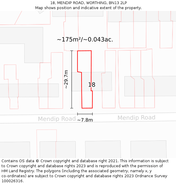18, MENDIP ROAD, WORTHING, BN13 2LP: Plot and title map