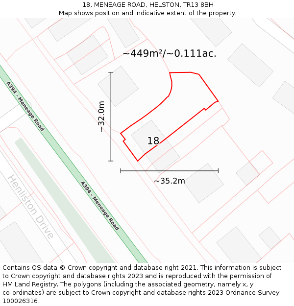 18, MENEAGE ROAD, HELSTON, TR13 8BH: Plot and title map