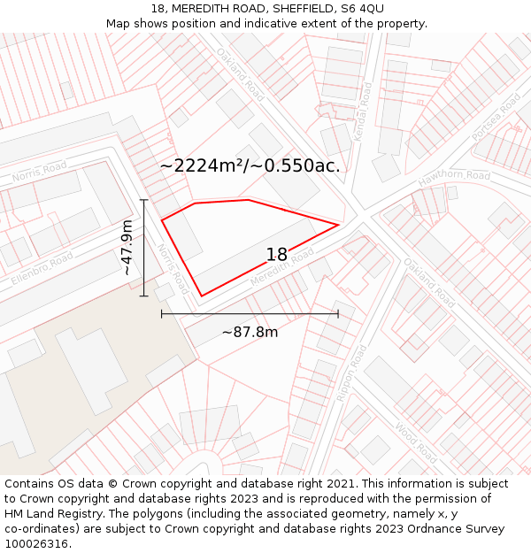 18, MEREDITH ROAD, SHEFFIELD, S6 4QU: Plot and title map