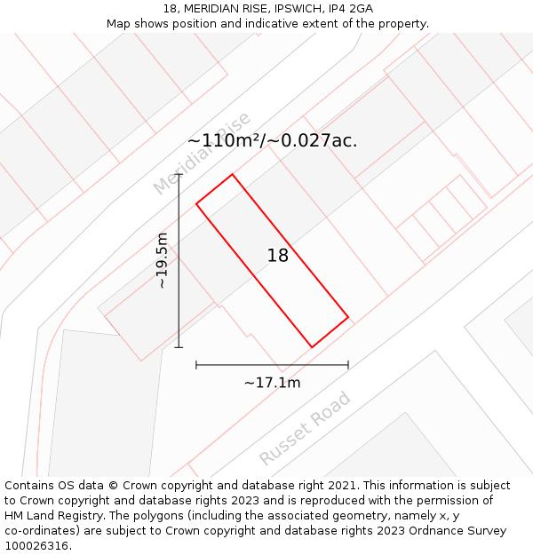 18, MERIDIAN RISE, IPSWICH, IP4 2GA: Plot and title map