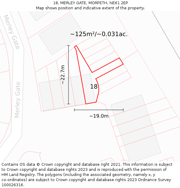 18, MERLEY GATE, MORPETH, NE61 2EP: Plot and title map