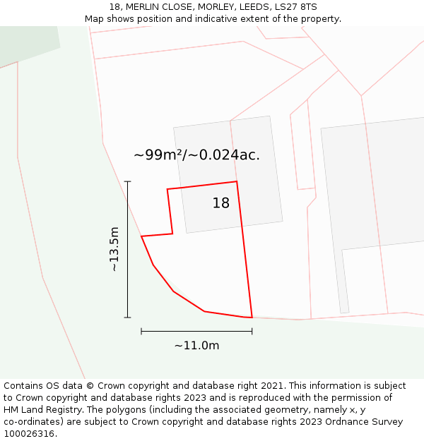18, MERLIN CLOSE, MORLEY, LEEDS, LS27 8TS: Plot and title map