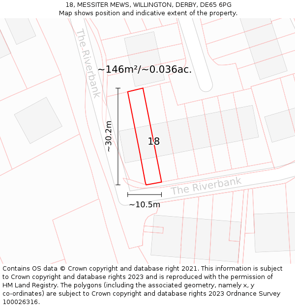 18, MESSITER MEWS, WILLINGTON, DERBY, DE65 6PG: Plot and title map