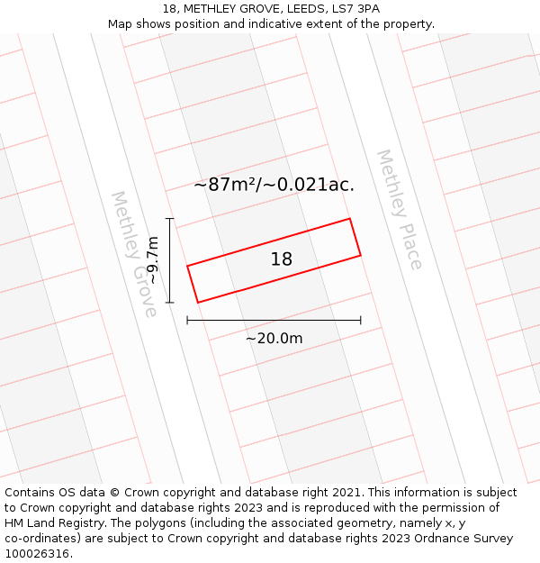 18, METHLEY GROVE, LEEDS, LS7 3PA: Plot and title map