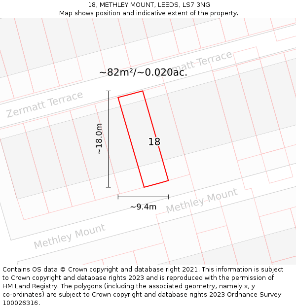 18, METHLEY MOUNT, LEEDS, LS7 3NG: Plot and title map