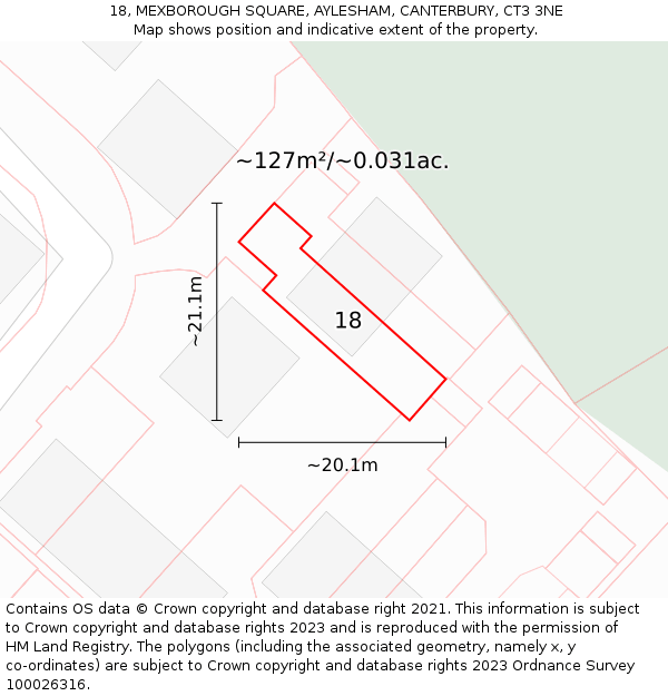 18, MEXBOROUGH SQUARE, AYLESHAM, CANTERBURY, CT3 3NE: Plot and title map