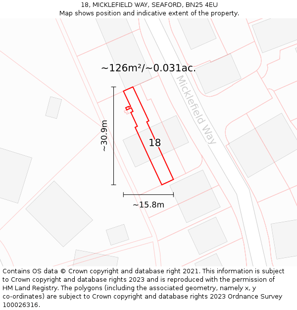 18, MICKLEFIELD WAY, SEAFORD, BN25 4EU: Plot and title map