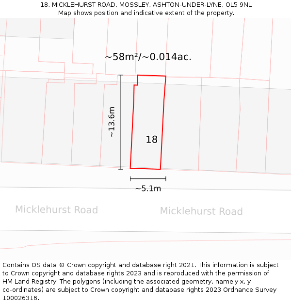 18, MICKLEHURST ROAD, MOSSLEY, ASHTON-UNDER-LYNE, OL5 9NL: Plot and title map