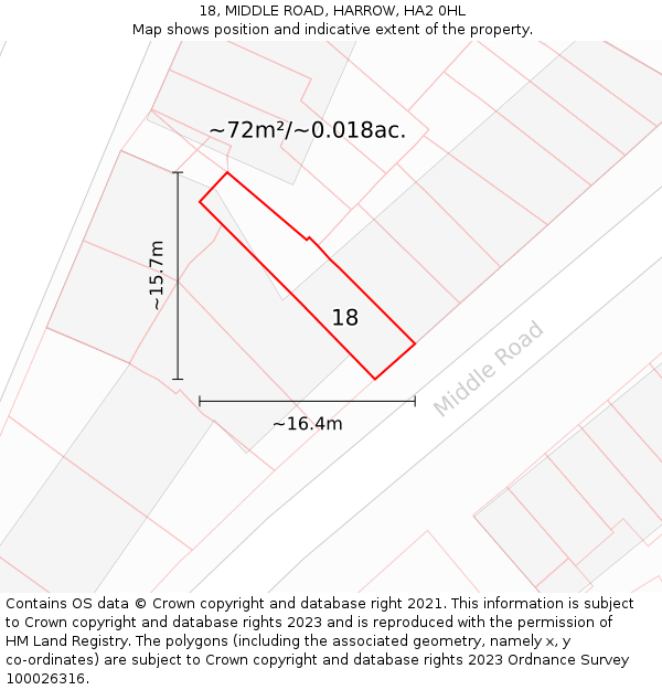 18, MIDDLE ROAD, HARROW, HA2 0HL: Plot and title map