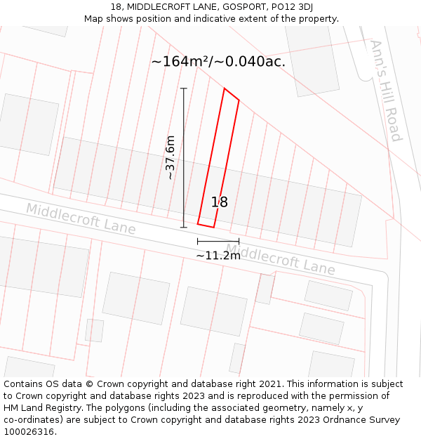 18, MIDDLECROFT LANE, GOSPORT, PO12 3DJ: Plot and title map