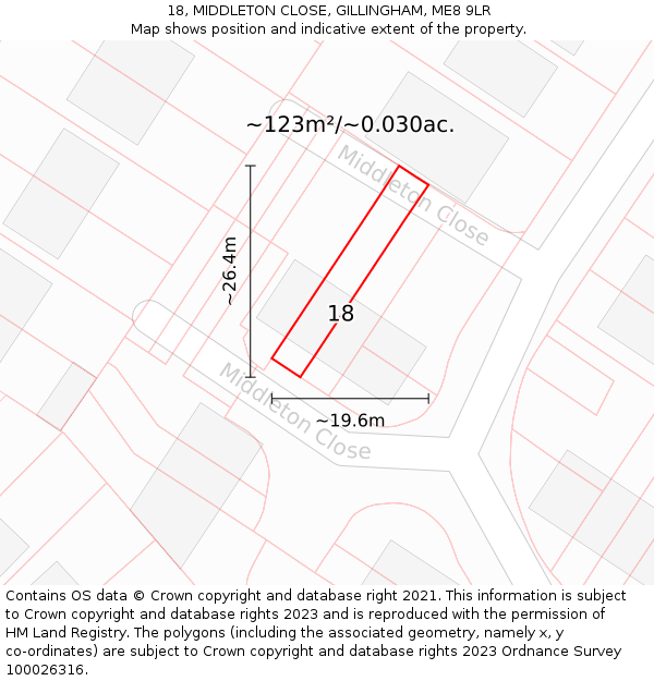 18, MIDDLETON CLOSE, GILLINGHAM, ME8 9LR: Plot and title map