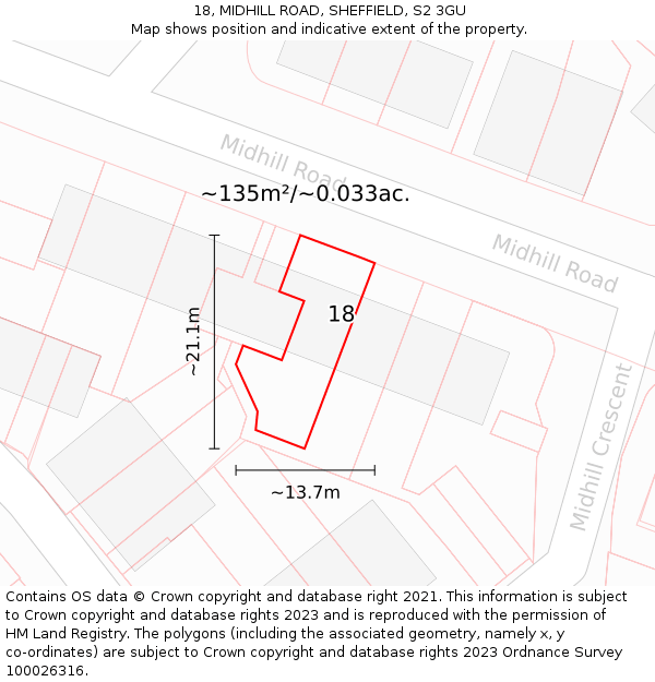 18, MIDHILL ROAD, SHEFFIELD, S2 3GU: Plot and title map