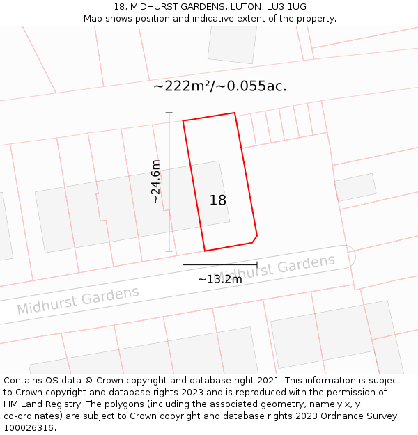 18, MIDHURST GARDENS, LUTON, LU3 1UG: Plot and title map