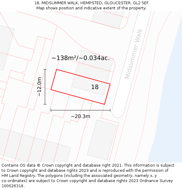 18, MIDSUMMER WALK, HEMPSTED, GLOUCESTER, GL2 5EF: Plot and title map