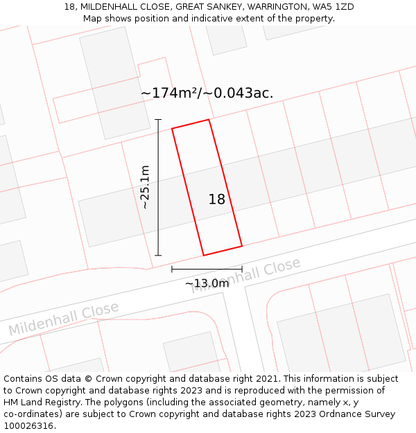 18, MILDENHALL CLOSE, GREAT SANKEY, WARRINGTON, WA5 1ZD: Plot and title map