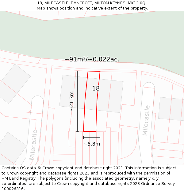 18, MILECASTLE, BANCROFT, MILTON KEYNES, MK13 0QL: Plot and title map