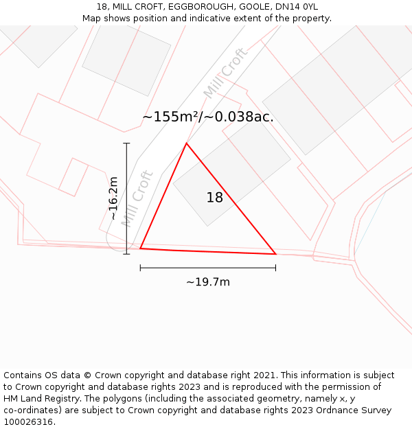 18, MILL CROFT, EGGBOROUGH, GOOLE, DN14 0YL: Plot and title map