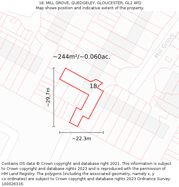 18, MILL GROVE, QUEDGELEY, GLOUCESTER, GL2 4PD: Plot and title map