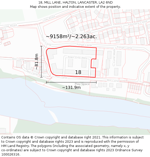 18, MILL LANE, HALTON, LANCASTER, LA2 6ND: Plot and title map