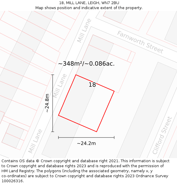 18, MILL LANE, LEIGH, WN7 2BU: Plot and title map