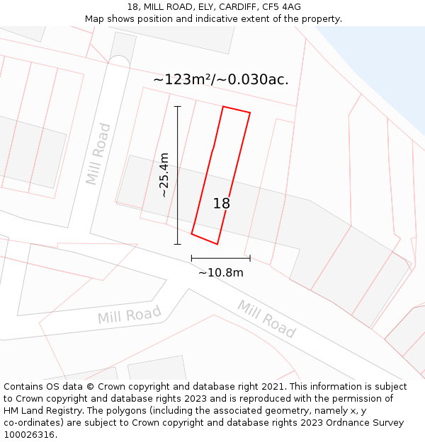 18, MILL ROAD, ELY, CARDIFF, CF5 4AG: Plot and title map