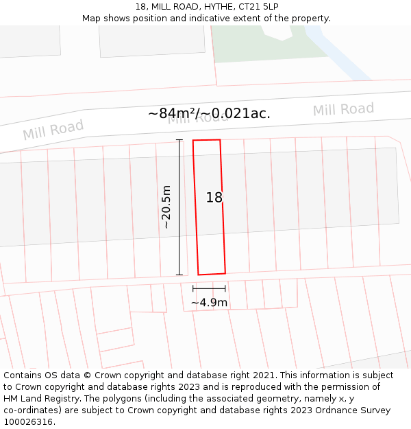 18, MILL ROAD, HYTHE, CT21 5LP: Plot and title map