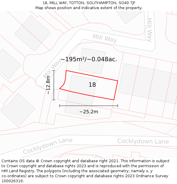 18, MILL WAY, TOTTON, SOUTHAMPTON, SO40 7JF: Plot and title map
