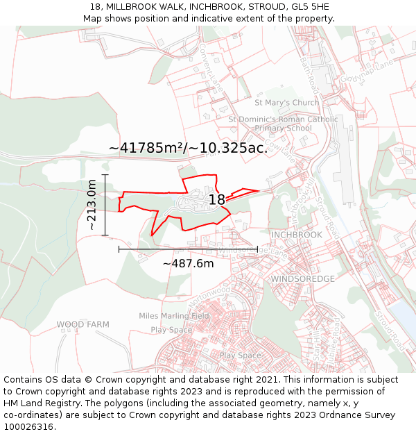 18, MILLBROOK WALK, INCHBROOK, STROUD, GL5 5HE: Plot and title map