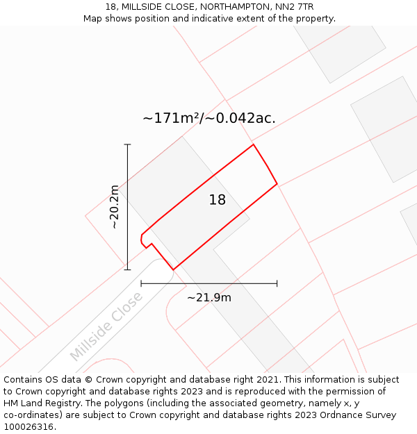 18, MILLSIDE CLOSE, NORTHAMPTON, NN2 7TR: Plot and title map