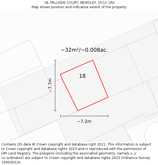 18, MILLSIDE COURT, BEWDLEY, DY12 1AX: Plot and title map