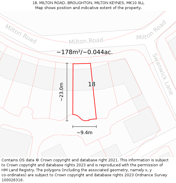 18, MILTON ROAD, BROUGHTON, MILTON KEYNES, MK10 9LL: Plot and title map
