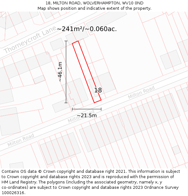 18, MILTON ROAD, WOLVERHAMPTON, WV10 0ND: Plot and title map