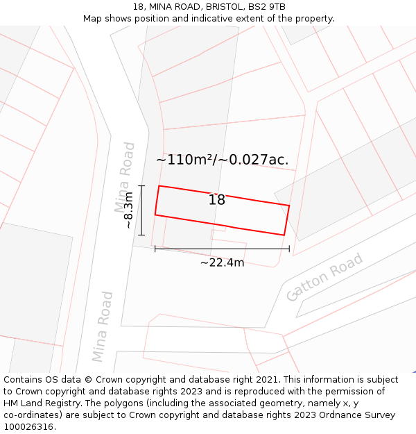 18, MINA ROAD, BRISTOL, BS2 9TB: Plot and title map